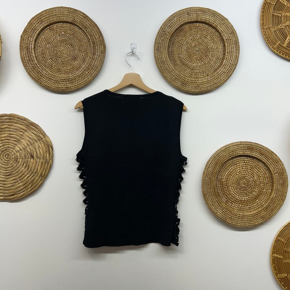 Vintage Y2K 2000s Black Flower Grommet Lace Up Cut Out Side Knit Tank Top Medium - Picture 3 of 9